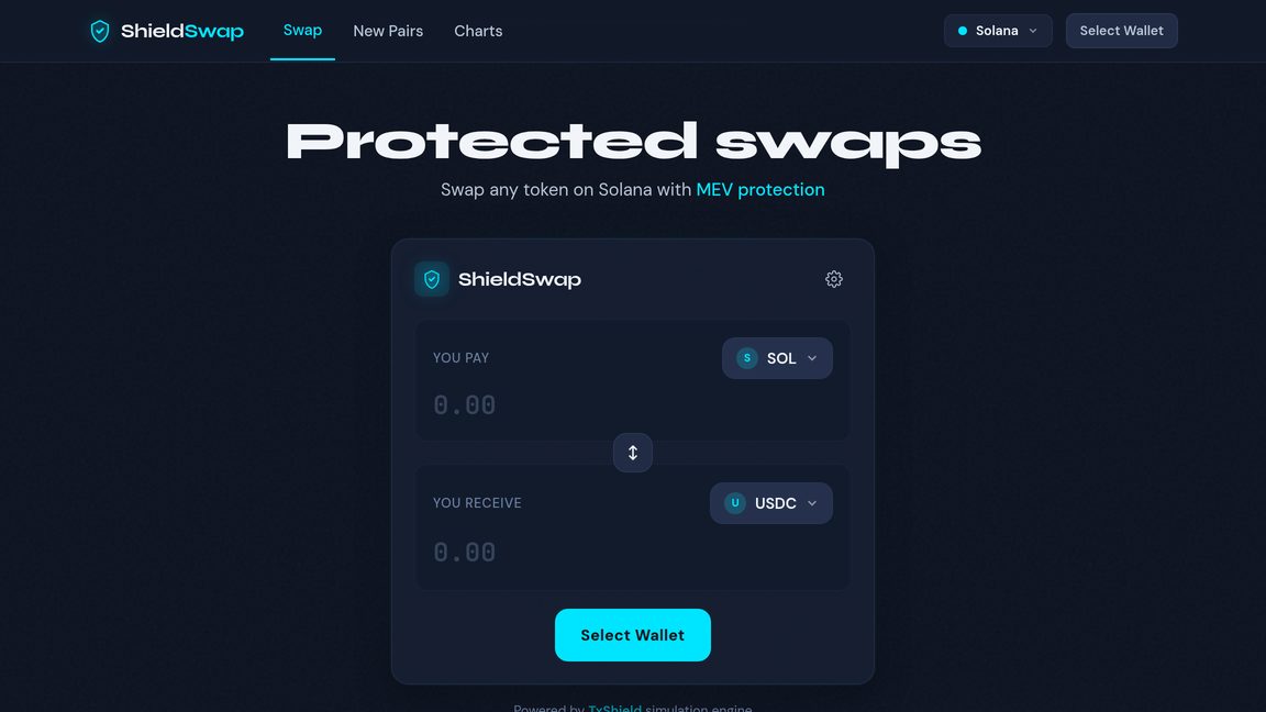 ShieldSwap — Skyddad kryptohandel på Solana.